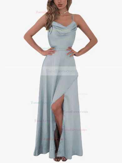 A-line Cowl Neck Silk-like Satin Floor-length Split Front Prom Dresses #Favs020106441