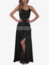 A-line Cowl Neck Silk-like Satin Floor-length Split Front Prom Dresses #Favs020106441