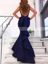 Trumpet/Mermaid V-neck Silk-like Satin Sweep Train Ruffles Prom Dresses #Favs020106442