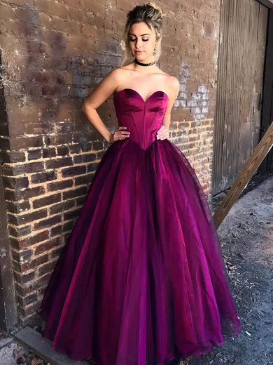 Ball Gown Sweetheart Satin Tulle Floor-length Prom Dresses #Favs020106443