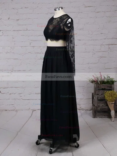 A-line Scoop Neck Lace Chiffon Ankle-length Split Front Prom Dresses #Favs020102597