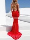 Trumpet/Mermaid Scoop Neck Lace Sweep Train Prom Dresses #Favs020106454