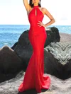 Trumpet/Mermaid High Neck Satin Floor-length Prom Dresses #Favs020106455