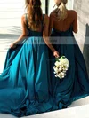 A-line V-neck Silk-like Satin Sweep Train Split Front Prom Dresses #Favs020106461