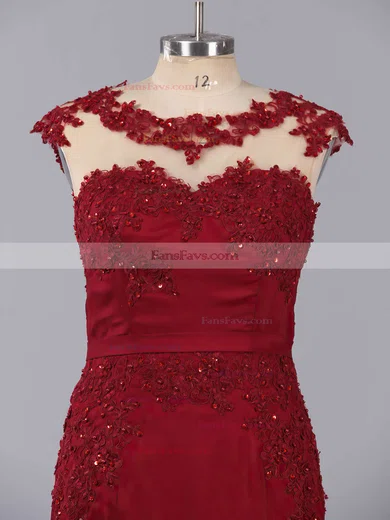 Trumpet/Mermaid Scoop Neck Silk-like Satin Sweep Train Appliques Lace Prom Dresses #Favs020102169