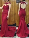 Trumpet/Mermaid Scoop Neck Silk-like Satin Sweep Train Appliques Lace Prom Dresses #Favs020102169