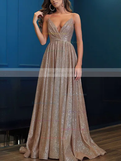 Princess V-neck Shimmer Crepe Floor-length Prom Dresses #Favs020106501