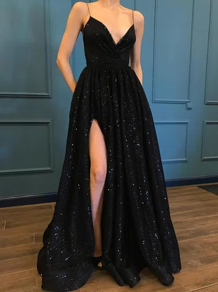 Ball Gown V-neck Glitter Sweep Train Pockets Prom Dresses #Favs020106505 Ball Gown V-neck Glitter Sweep Train Pockets Prom Dresses #Favs020106505