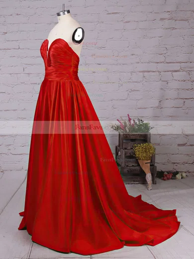 A-line V-neck Satin Sweep Train Ruffles Prom Dresses #Favs020102672