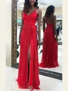Sheath/Column V-neck Glitter Floor-length Split Front Prom Dresses #Favs020106508