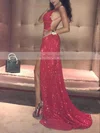 Sheath/Column Cowl Neck Sequined Sweep Train Split Front Prom Dresses #Favs020106509