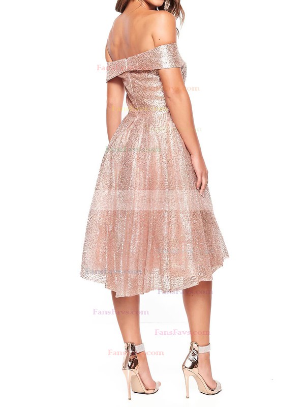 A-line Off-the-shoulder Glitter Tea-length Prom Dresses #Favs020106510