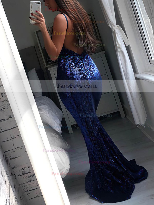 Trumpet/Mermaid V-neck Sequined Sweep Train Prom Dresses #Favs020106514