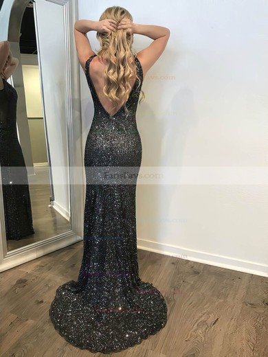 Sheath/Column V-neck Sequined Sweep Train Prom Dresses #Favs020106515