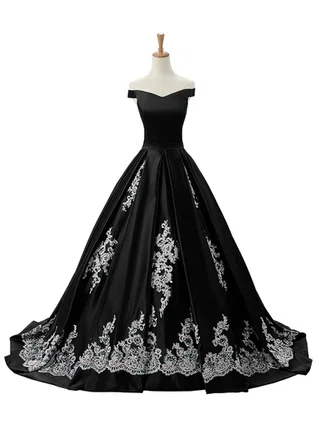 Ball Gown Off-the-shoulder Sweep Train Satin Appliques Lace Prom Dresses #Favs020102721 Ball Gown Off-the-shoulder Sweep Train Satin Appliques Lace Prom Dresses #Favs020102721