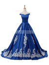 Ball Gown Off-the-shoulder Sweep Train Satin Appliques Lace Prom Dresses #Favs020102721
