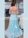 A-line Square Neckline Sequined Floor-length Split Front Prom Dresses #Favs020106518