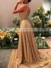 A-line V-neck Shimmer Crepe Sweep Train Beading Prom Dresses #Favs020106526