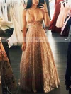 Princess V-neck Glitter Floor-length Beading Prom Dresses #Favs020106533