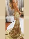 Trumpet/Mermaid Halter Sequined Sweep Train Beading Prom Dresses #Favs020106535