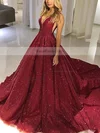 Ball Gown V-neck Glitter Sweep Train Prom Dresses #Favs020106536