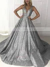 Ball Gown V-neck Glitter Sweep Train Prom Dresses #Favs020106536