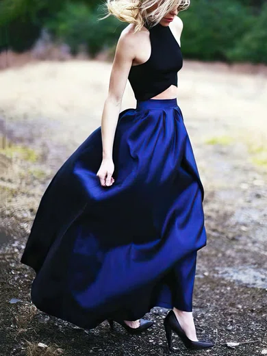 A-line Halter Satin Floor-length Prom Dresses #Favs020102737