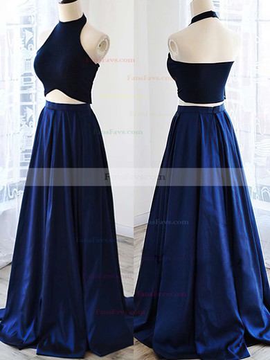 A-line Halter Satin Floor-length Prom Dresses #Favs020102737
