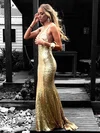 Trumpet/Mermaid V-neck Sequined Floor-length Appliques Lace Prom Dresses #Favs020106539