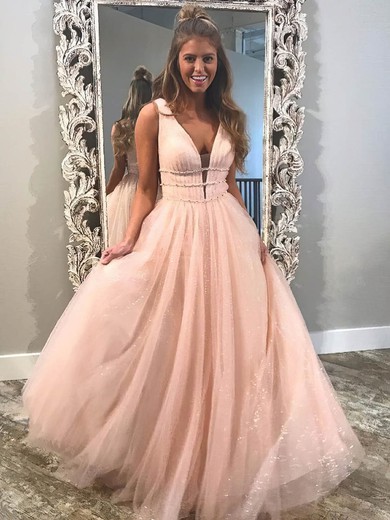 Princess V-neck Glitter Floor-length Beading Prom Dresses #Favs020106542