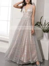 A-line V-neck Glitter Floor-length Beading Prom Dresses #Favs020106543