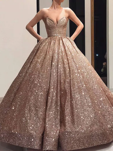 Ball Gown V-neck Shimmer Crepe Floor-length Sashes / Ribbons Prom Dresses #Favs020106547