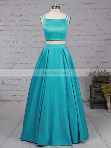 A-line Square Neckline Satin Sweep Train Pockets Prom Dresses #Favs020102754