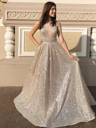 Princess V-neck Sequined Floor-length Prom Dresses #Favs020106548 Princess V-neck Sequined Floor-length Prom Dresses #Favs020106548