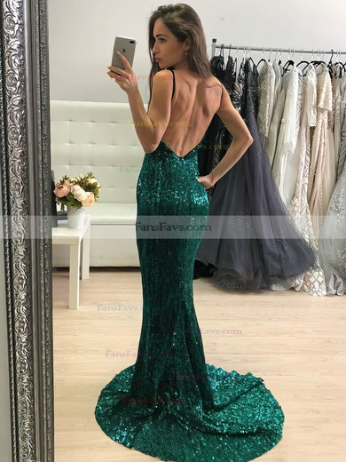 Trumpet/Mermaid V-neck Sequined Sweep Train Prom Dresses #Favs020106551