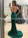 Trumpet/Mermaid V-neck Sequined Sweep Train Prom Dresses #Favs020106551