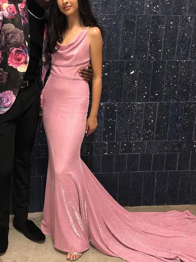 Trumpet/Mermaid Cowl Neck Shimmer Crepe Sweep Train Prom Dresses #Favs020106557