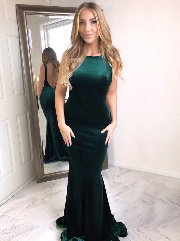 Trumpet/Mermaid Scoop Neck Velvet Sweep Train Prom Dresses #Favs020106657