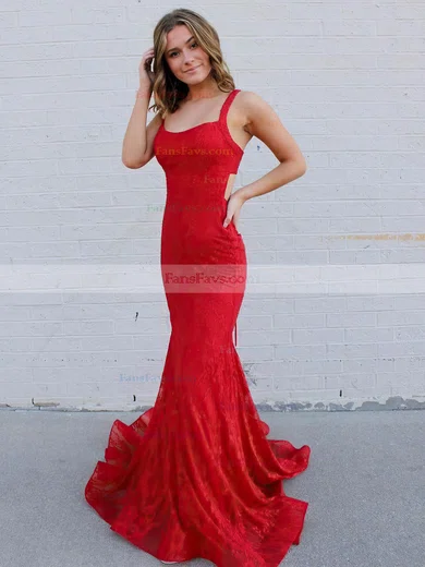 Trumpet/Mermaid Square Neckline Lace Sweep Train Beading Prom Dresses #Favs020106662