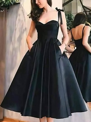 Ball Gown Sweetheart Satin Tea-length Pockets Prom Dresses #Favs020106686 Ball Gown Sweetheart Satin Tea-length Pockets Prom Dresses #Favs020106686