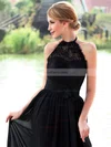 A-line Halter Chiffon Floor-length Lace Prom Dresses #Favs020102836