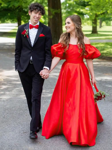 Ball Gown Off-the-shoulder Satin Sweep Train Prom Dresses #Favs020106696