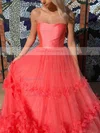 A-line Strapless Tulle Sweep Train Flower(s) Prom Dresses #Favs020106716