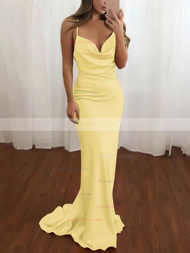 Sheath/Column Cowl Neck Silk-like Satin Sweep Train Prom Dresses #Favs020106728