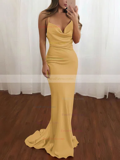 Sheath/Column Cowl Neck Silk-like Satin Sweep Train Prom Dresses #Favs020106728