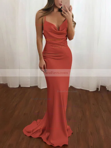 Sheath/Column Cowl Neck Silk-like Satin Sweep Train Prom Dresses #Favs020106728