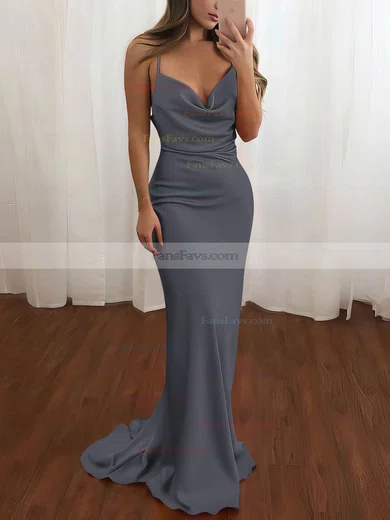 Sheath/Column Cowl Neck Silk-like Satin Sweep Train Prom Dresses #Favs020106728