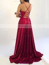 A-line V-neck Silk-like Satin Sweep Train Split Front Prom Dresses #Favs020106743