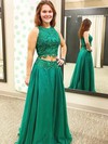 A-line Scoop Neck Chiffon Floor-length Appliques Lace Prom Dresses #Favs020102874