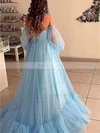 Princess Off-the-shoulder Tulle Sweep Train Appliques Lace Prom Dresses #Favs020106822